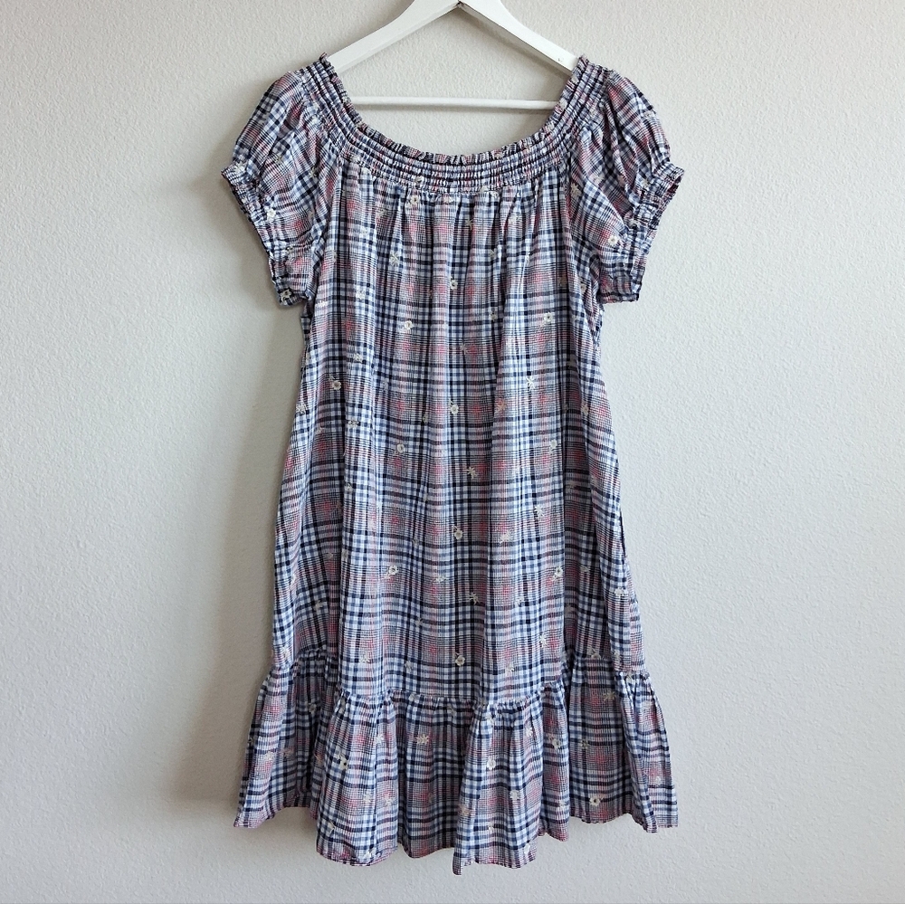 Anthropologie Plus Floral Embroidery Plaid Mini Dress - Picture 8 of 16